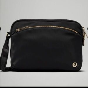 lululemon athletica Black Messenger Crossbody with Gold Hardware